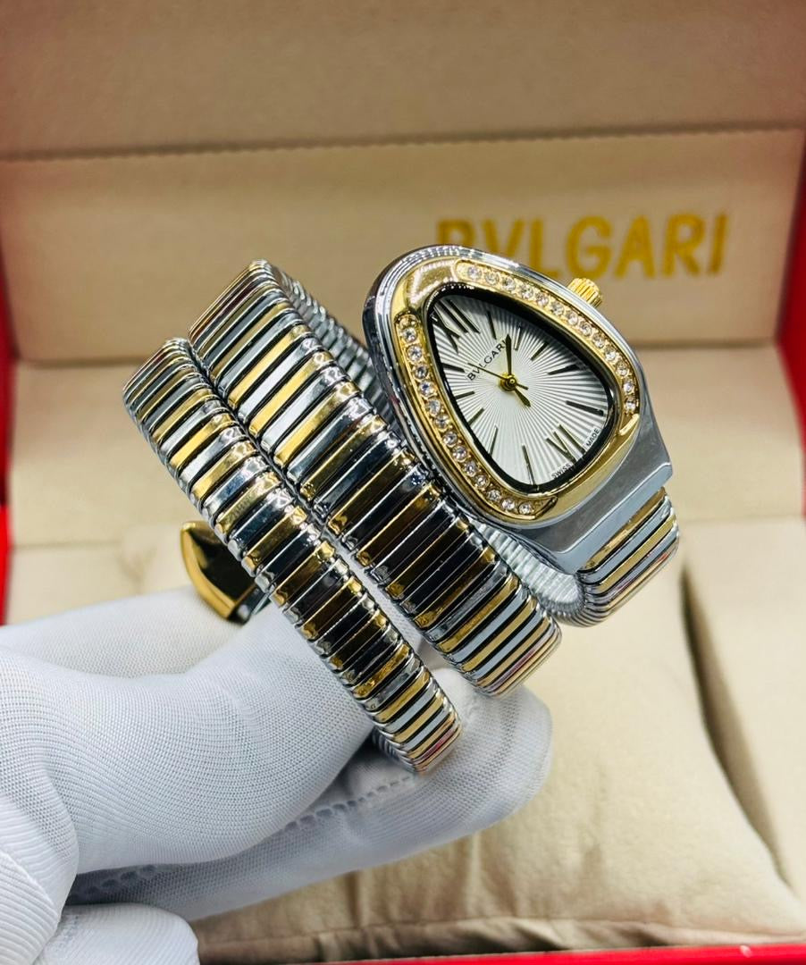 Silver and Gold wrap Bvlgari impression wristwatch