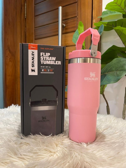 Pink Stanley flip tumbler