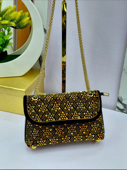 Gold purse with strap