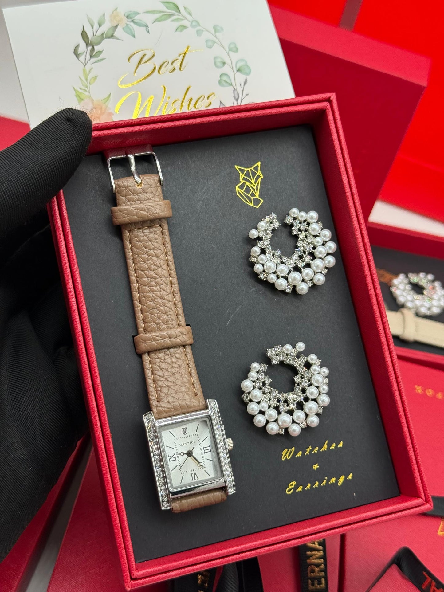 Lucky Fox earring and wristwatch set (comes as seen