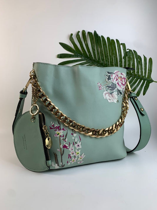 green floralbag with side purse