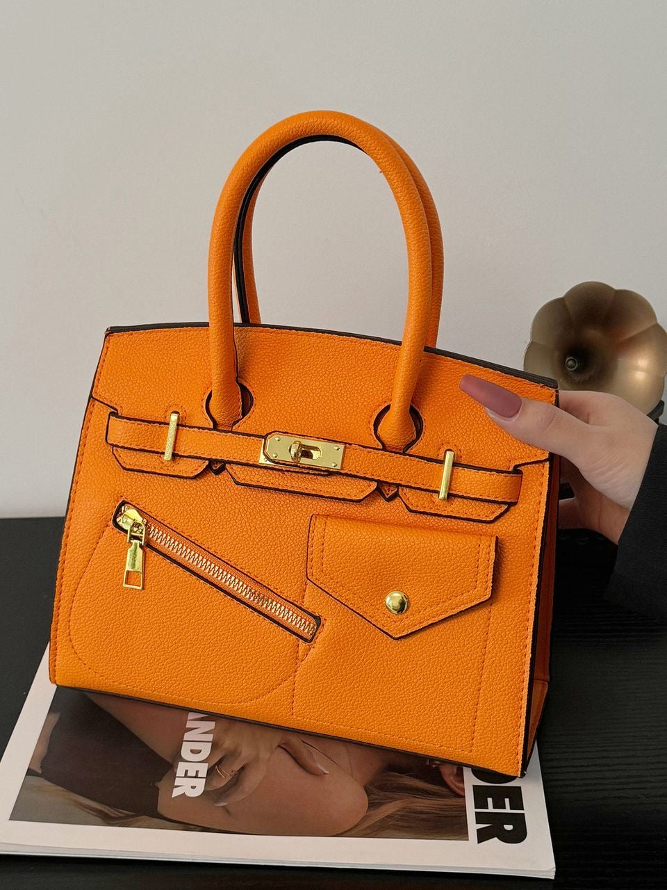 Orange structured midi bag