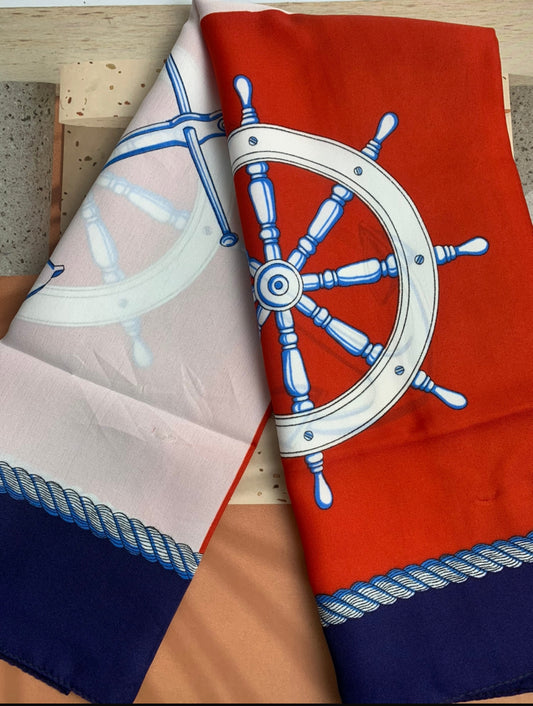 blue and white detailed scarf