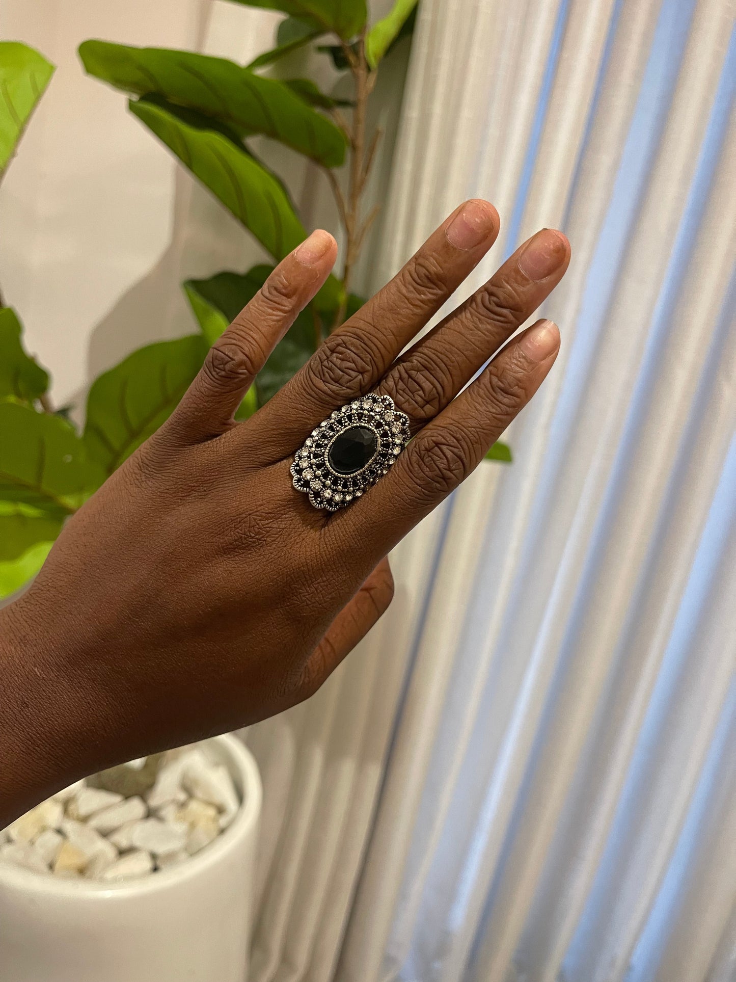 Silver and black ring