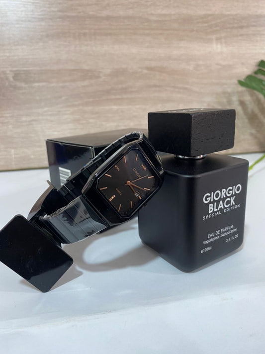 giorgio black perfume and casio watch combo for him