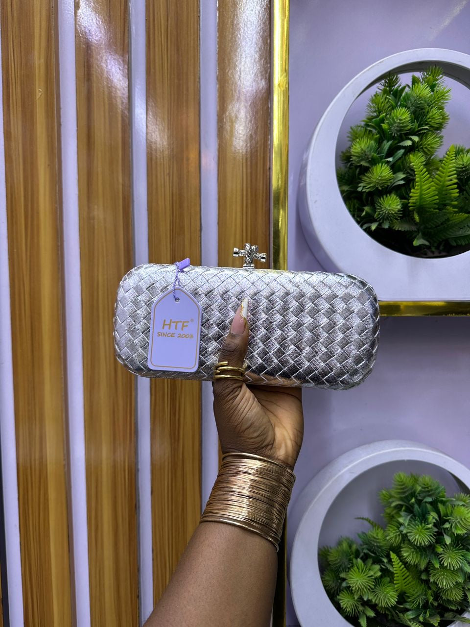Silver woven purse