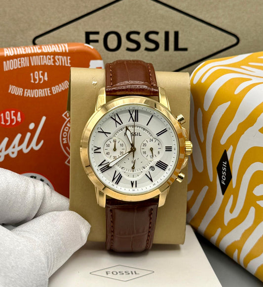 Brown fossil watch with box