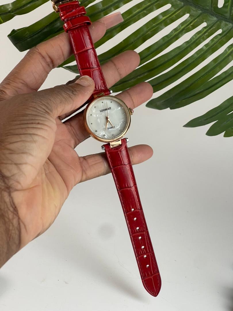Red leather watch