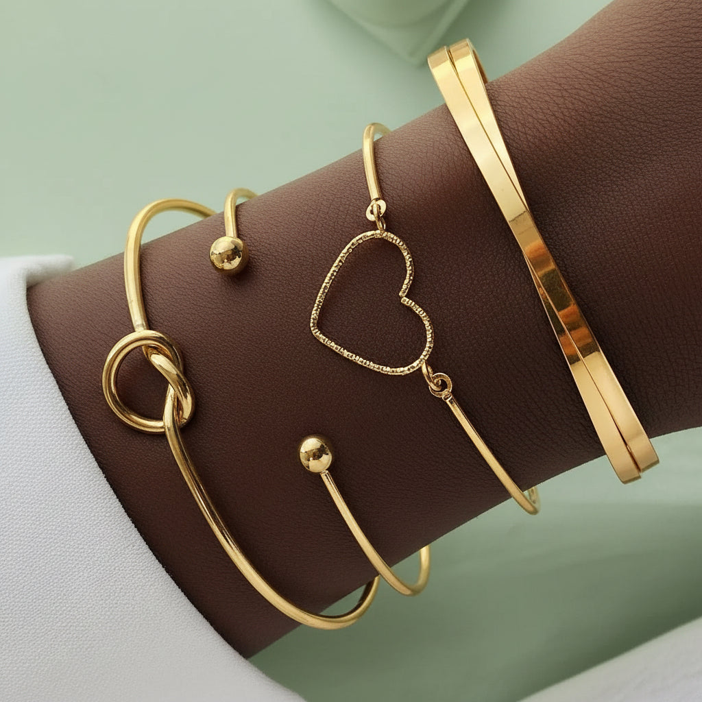 All Detailed Gold stacked Bracelet set