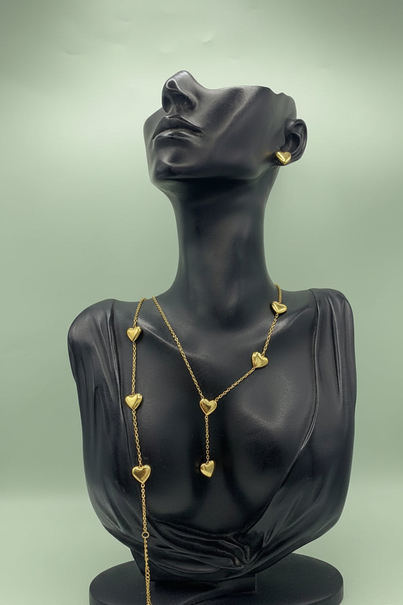 Heart Non Tarnish necklace ,bracelet and earring set