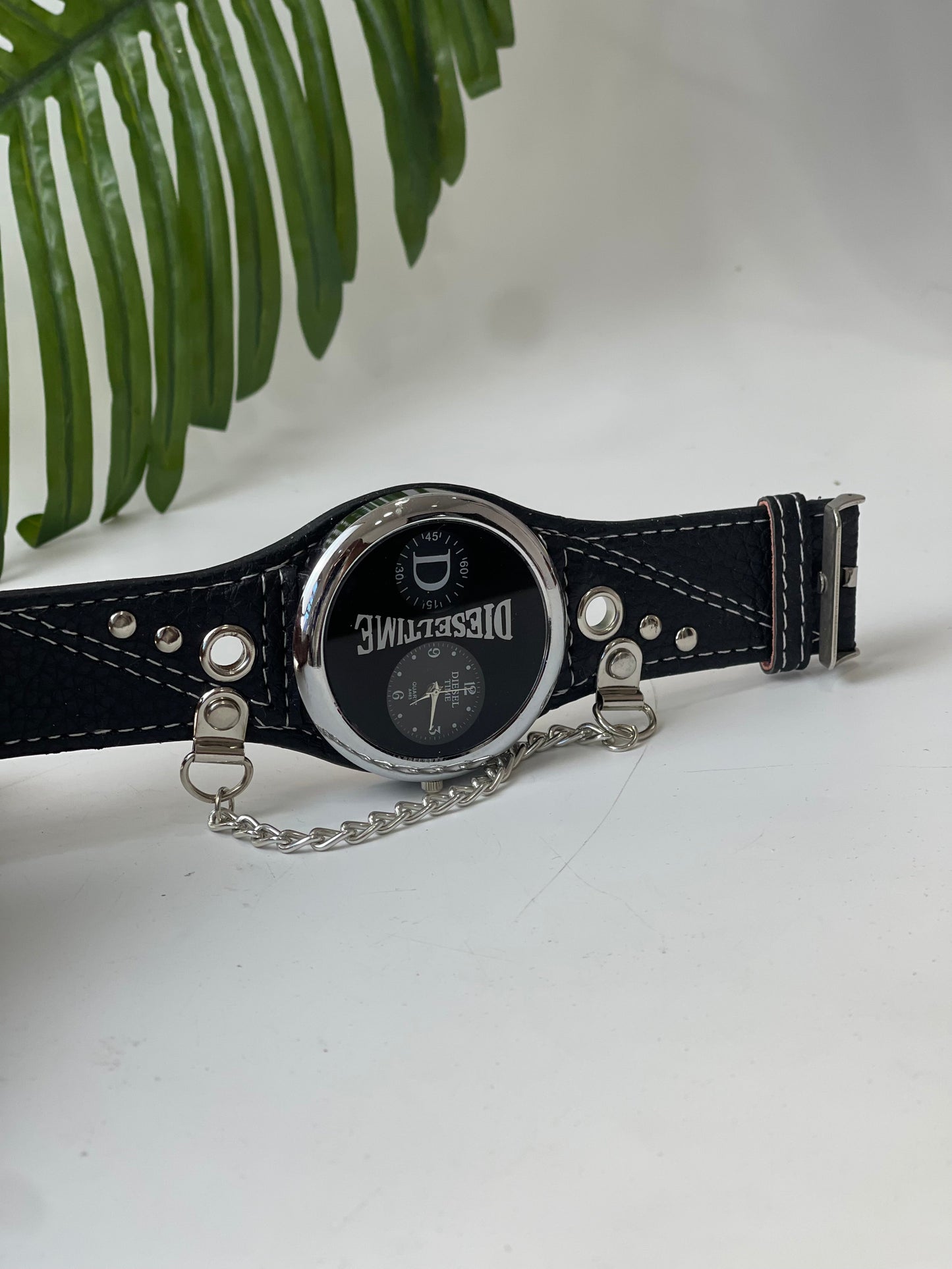 Diesel wood leather wristwatch