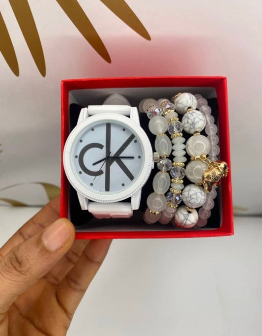White CK Inspired watch combo with bracelet
