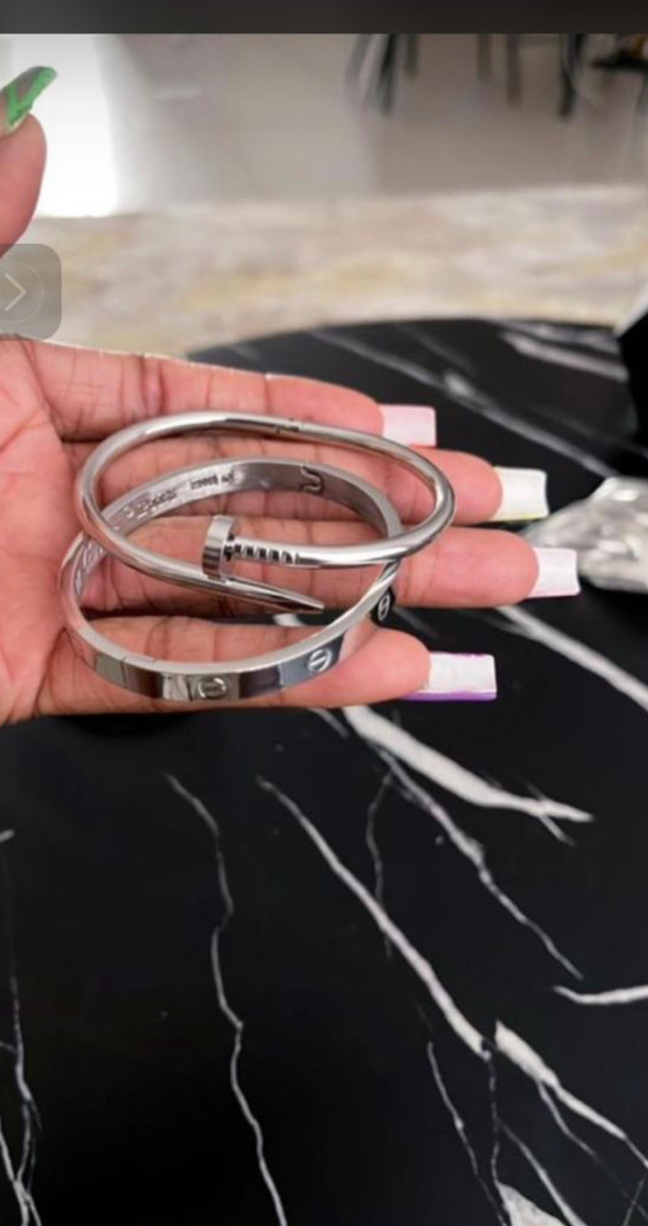 Silver Non Tarnish Nail and Cartier bracelet combo