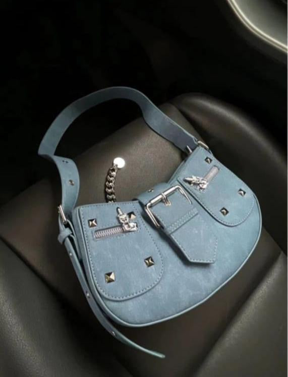 Leather Denim Shoulder Bag