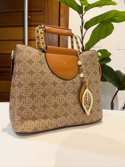 Brown monogrammed midi detailed bag