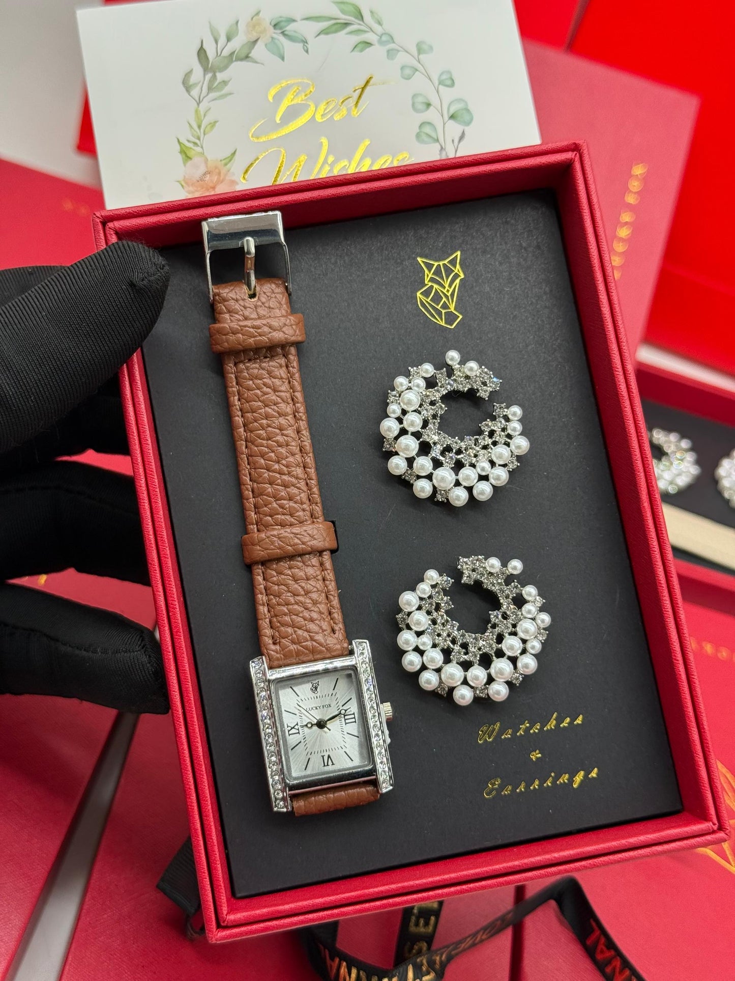Lucky Fox earring and wristwatch set (comes as seen