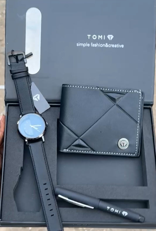 Tomi Detailed set ( walet, wristwatch and pen )