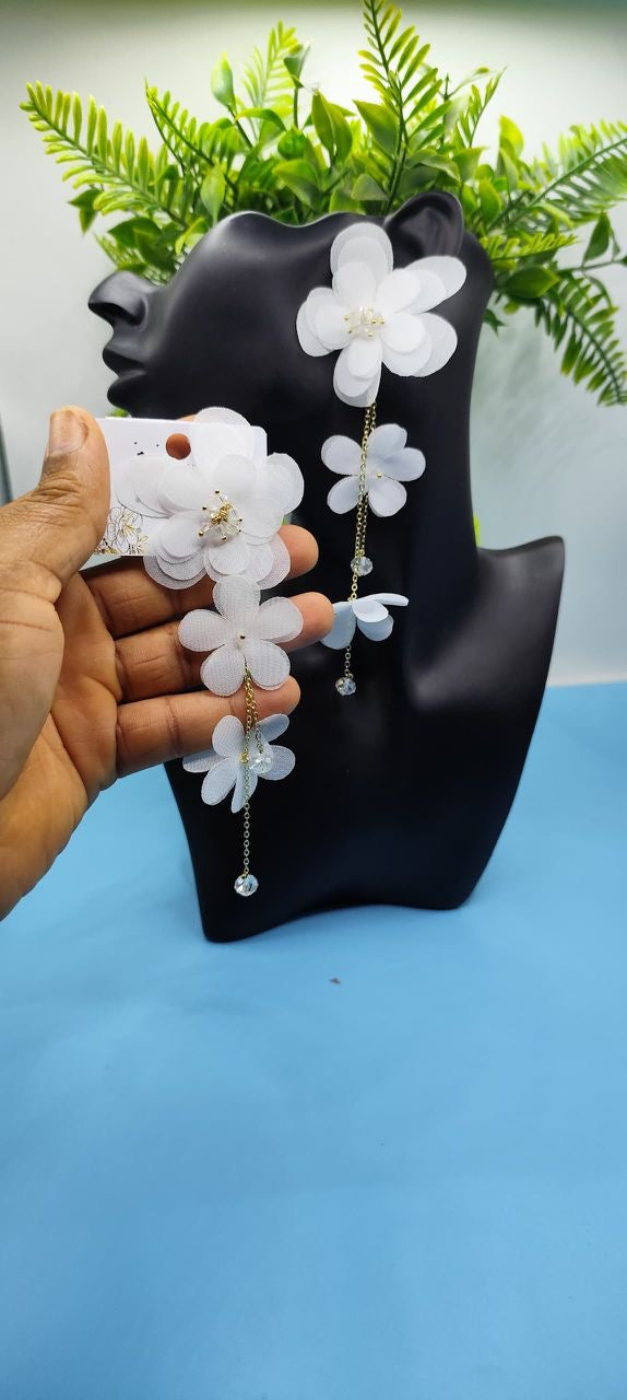 White Floral Drop Earring