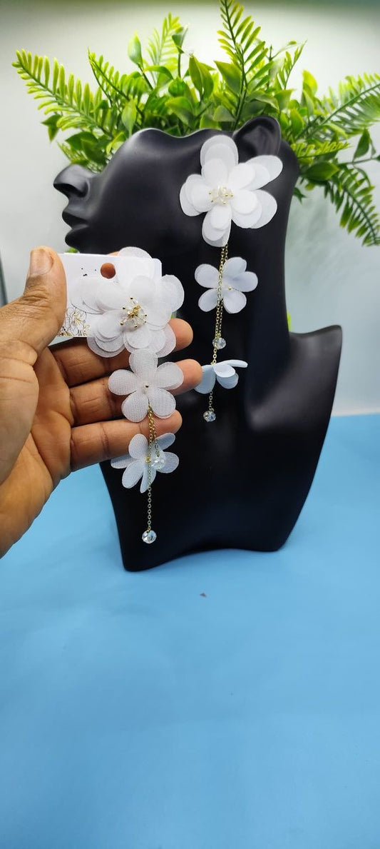 White Floral Drop Earring