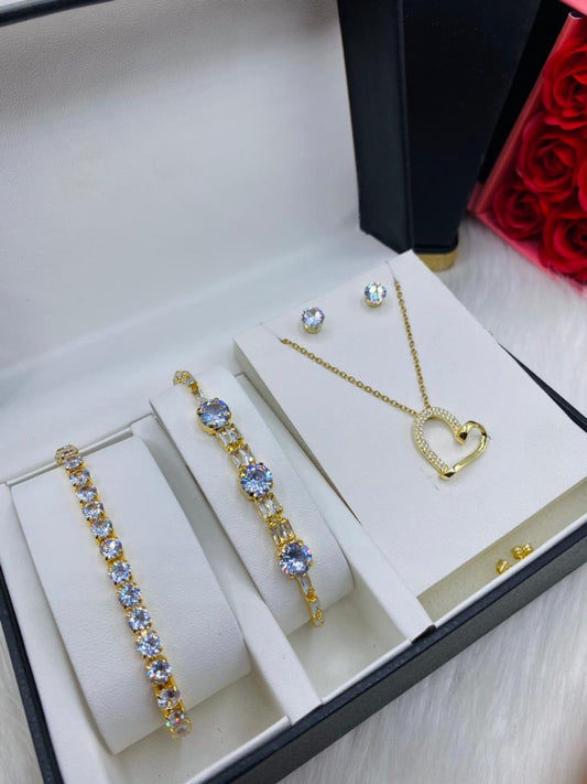 Gold heart necklace set with box